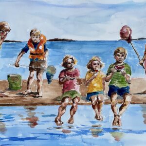 Barbeint ved brygga - Akvarell original